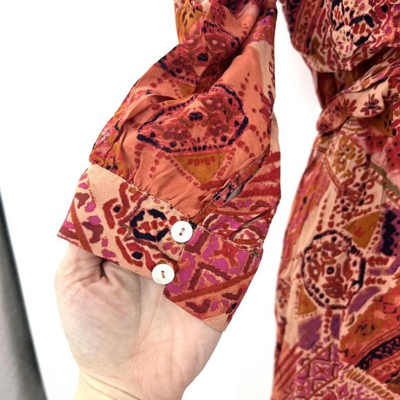 Free People Lennon Dress Boho Style Maxi Floral Print Coral Red NWT NEW Size XS - Picture 6 of 11